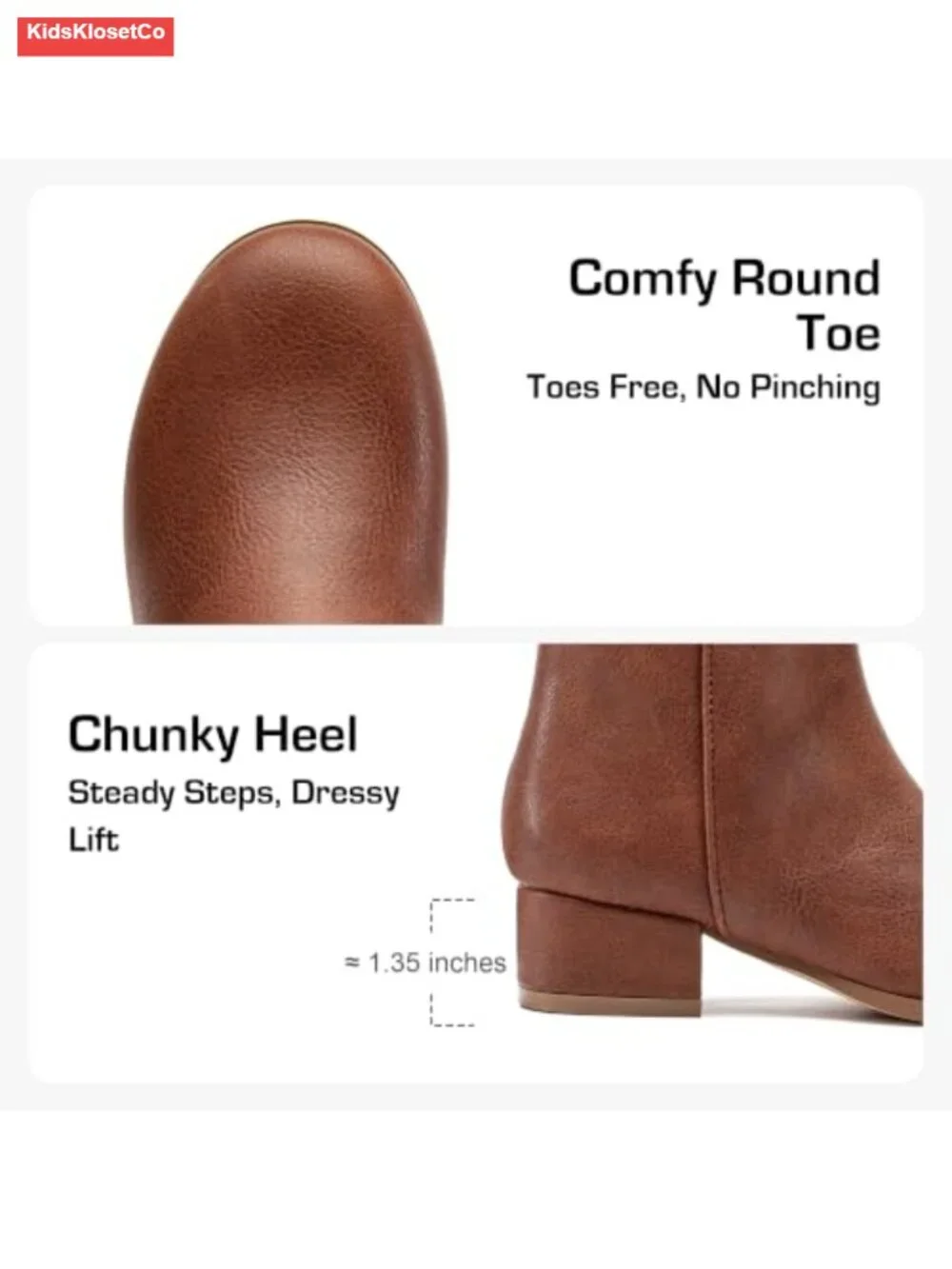Girls Chunky Heel Ankle Booties Side Zip Faux Leather